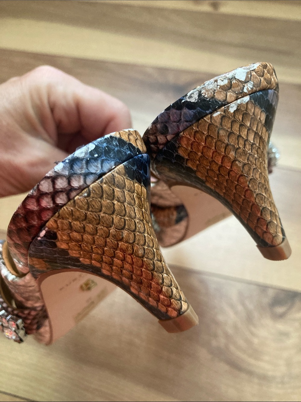 Kurt Geiger Snake Print Rhinestone Embellished Duchess Heels - Picture 10 of 10